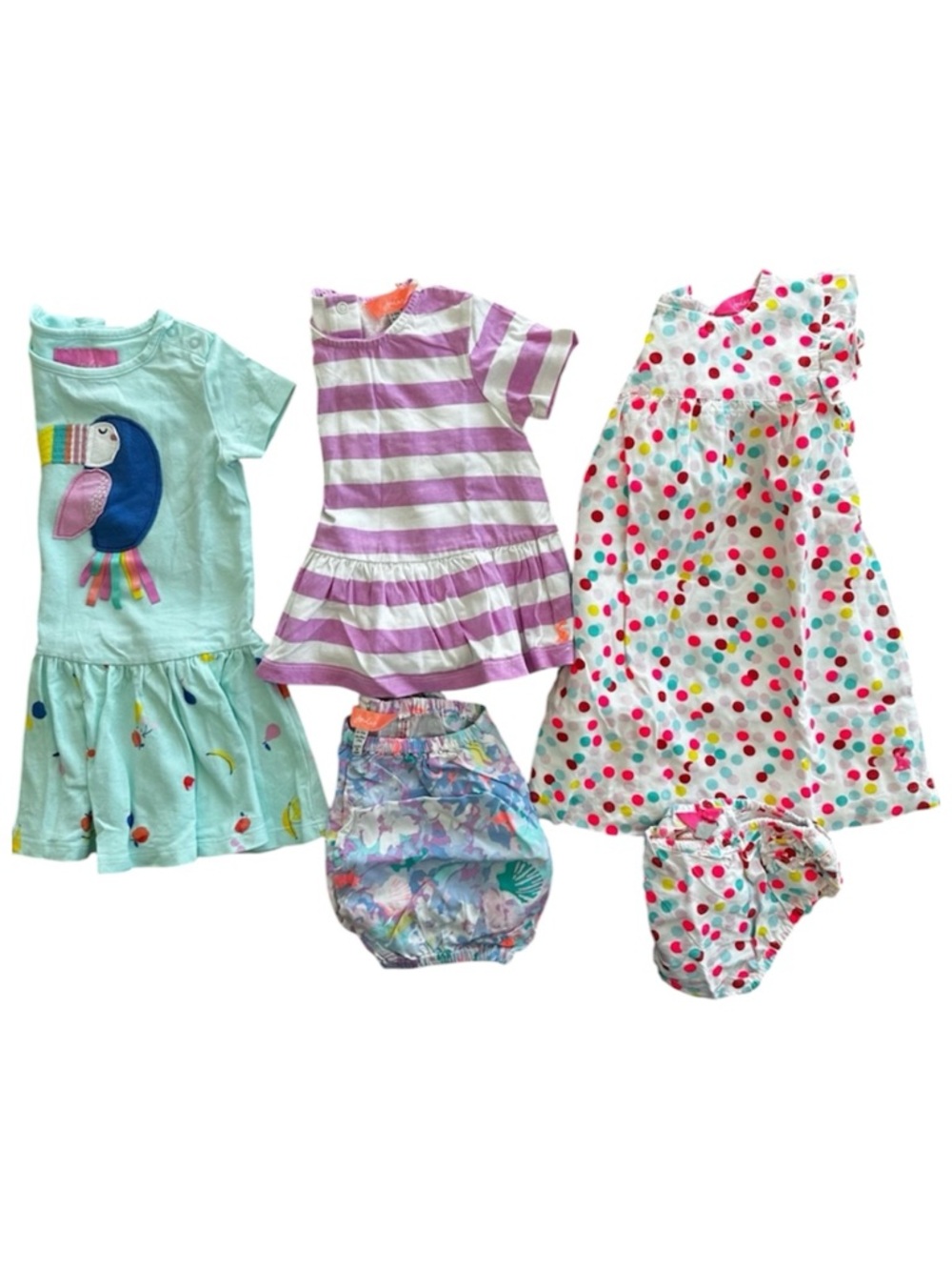 Joules Bundle 3 x Dress Aqua Blue Green Mauve White Spots Summer Play Bright Fun